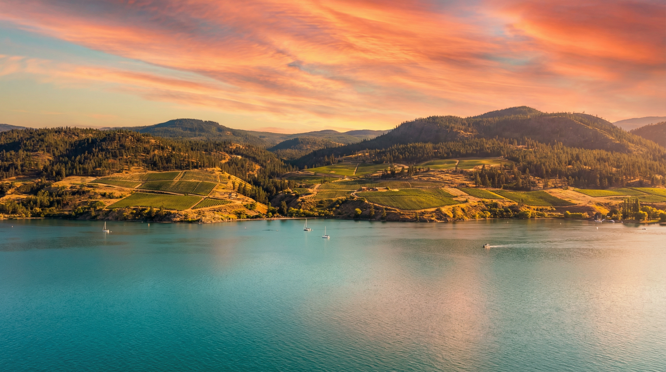 Okanagan Lake at sunset in Kelowna, British Columbia